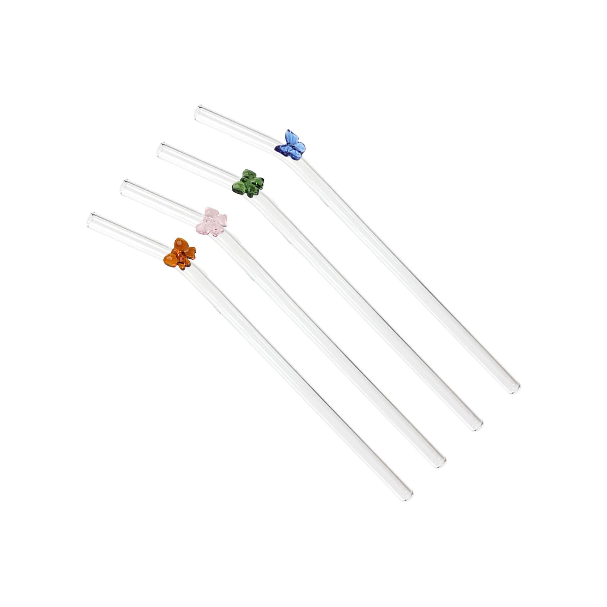 5 Piece Butterfly Glass Straw Set Clear
