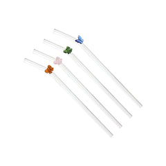 5 Piece Butterfly Glass Straw Set Clear