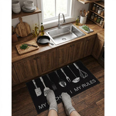 "My Kitchen, My Rules" 50 x 80cm Kitchen Mat Black