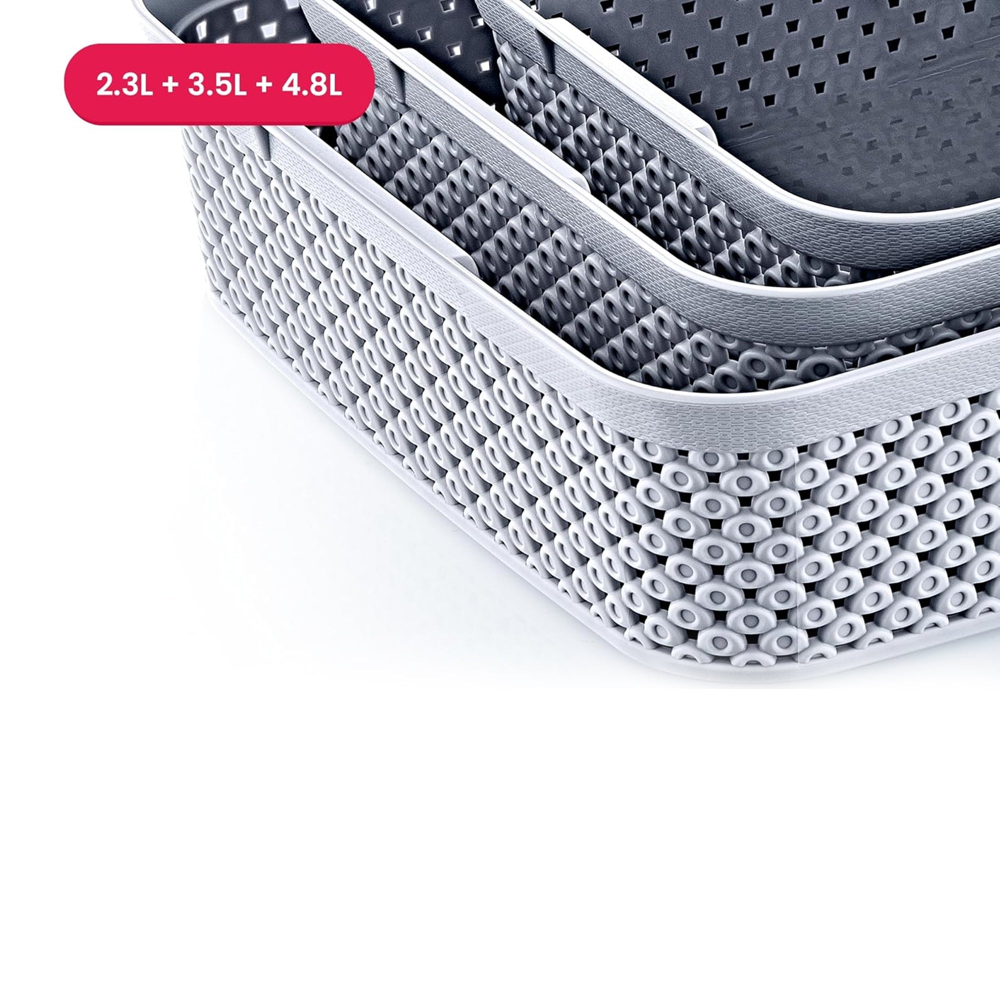 3 Piece Diamond Design Basket Set Grey