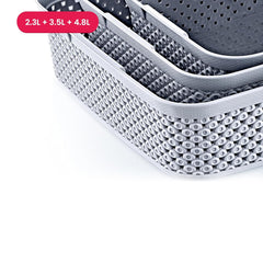 3 Piece Diamond Design Basket Set Grey