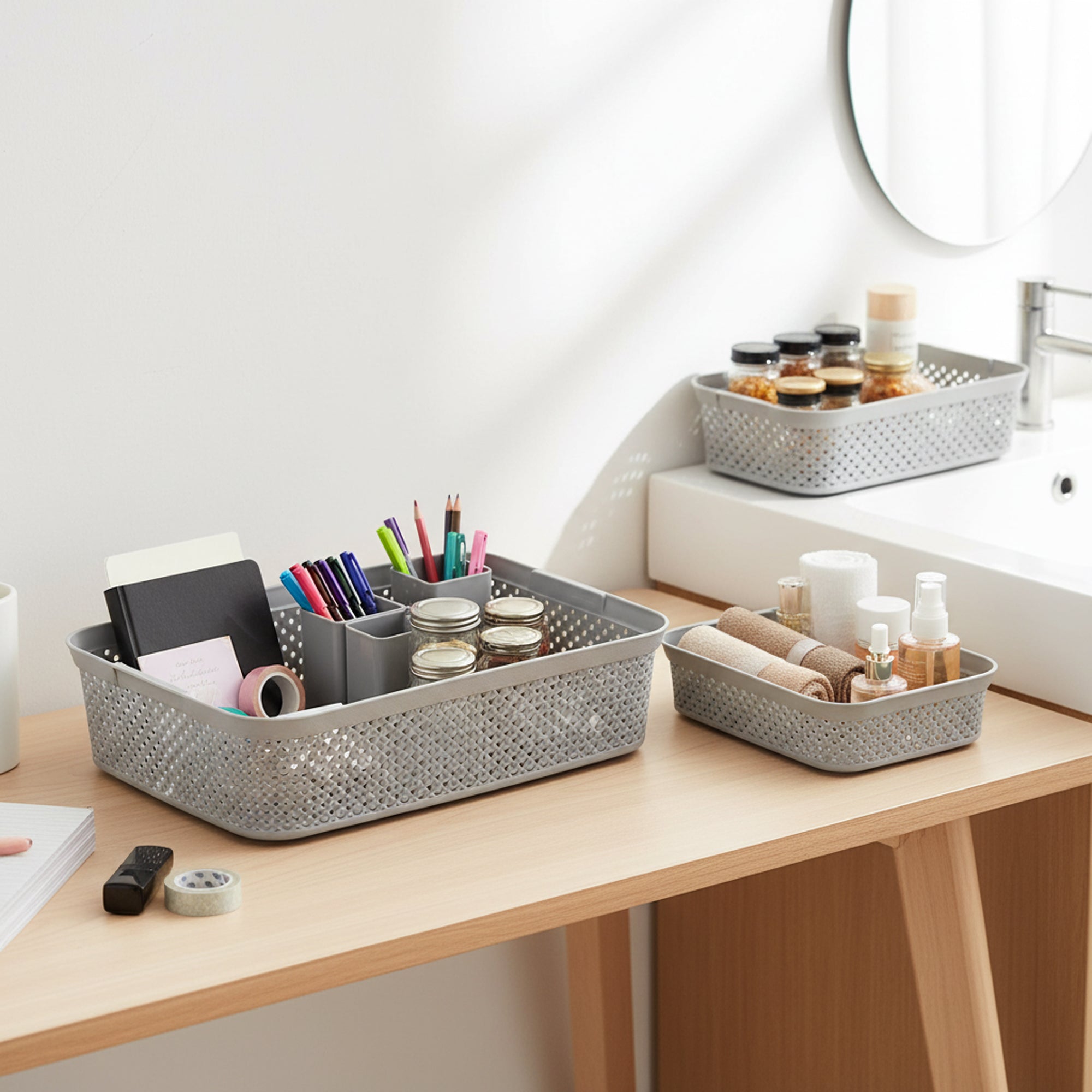 3 Piece Diamond Design Basket Set Grey