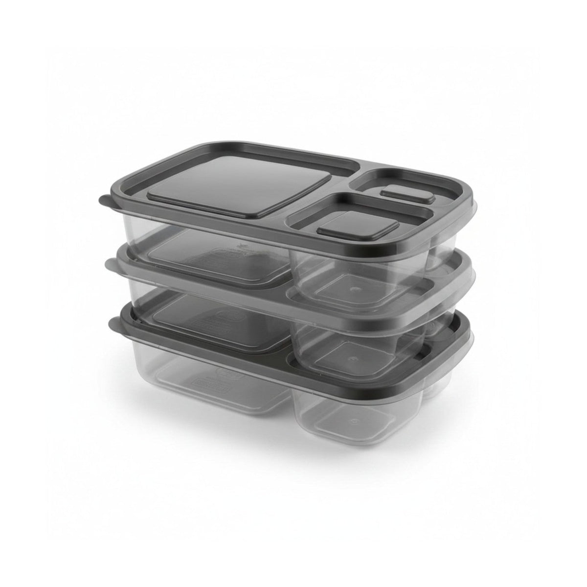 3 Piece 3-Compartment Storage Container Set Grey