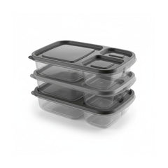3 Piece 3-Compartment Storage Container Set Grey