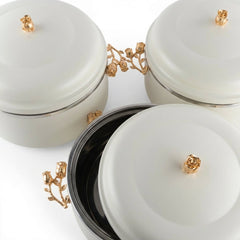 3 Piece Food Warmer Set Gold & White