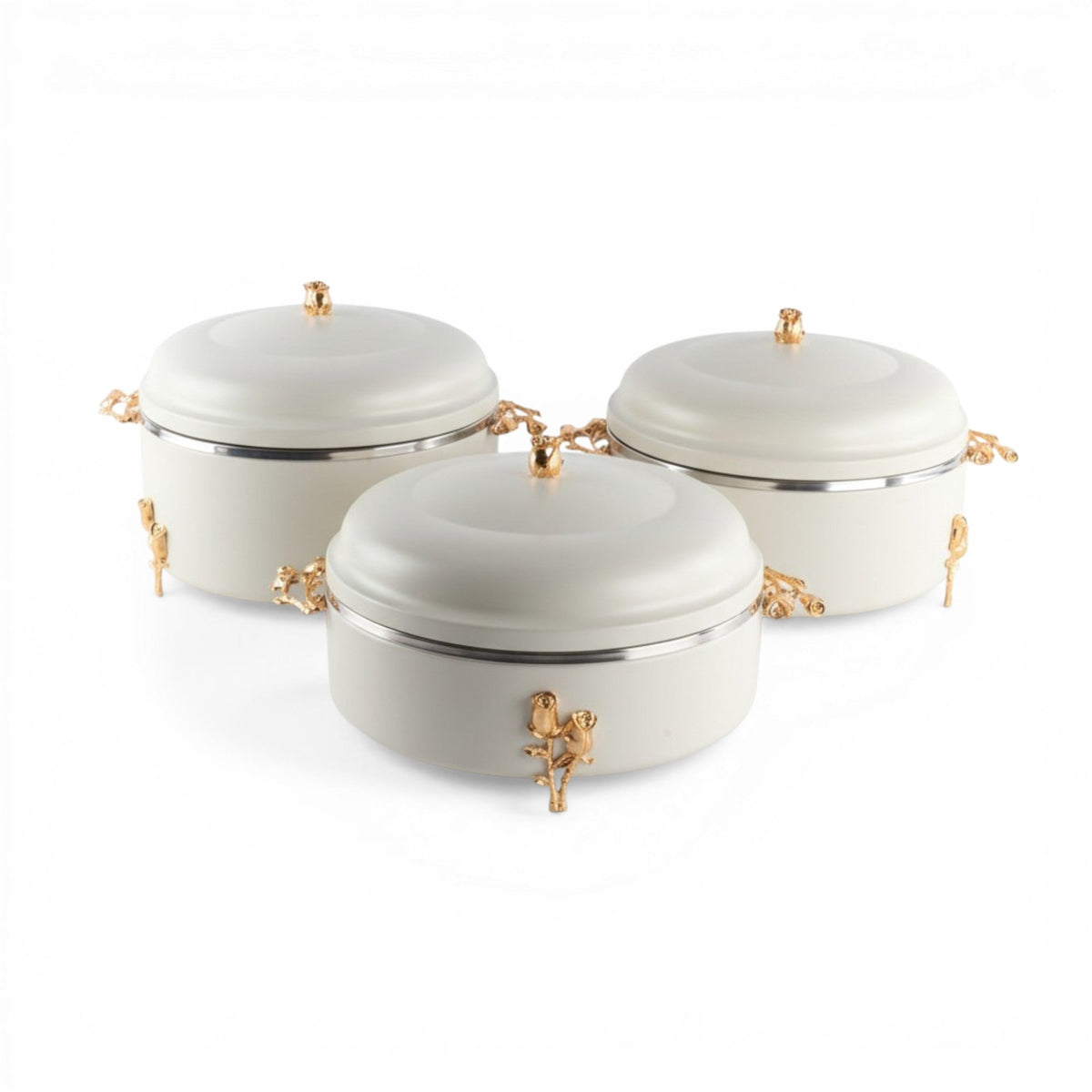 3 Piece Food Warmer Set Gold & White