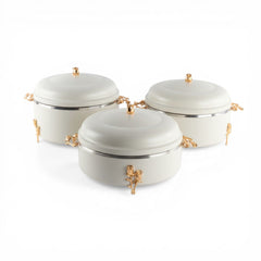 3 Piece Food Warmer Set Gold & White
