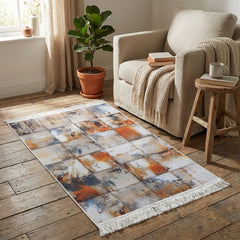 1 x 1.5m Square Design Carpet Multicoloured