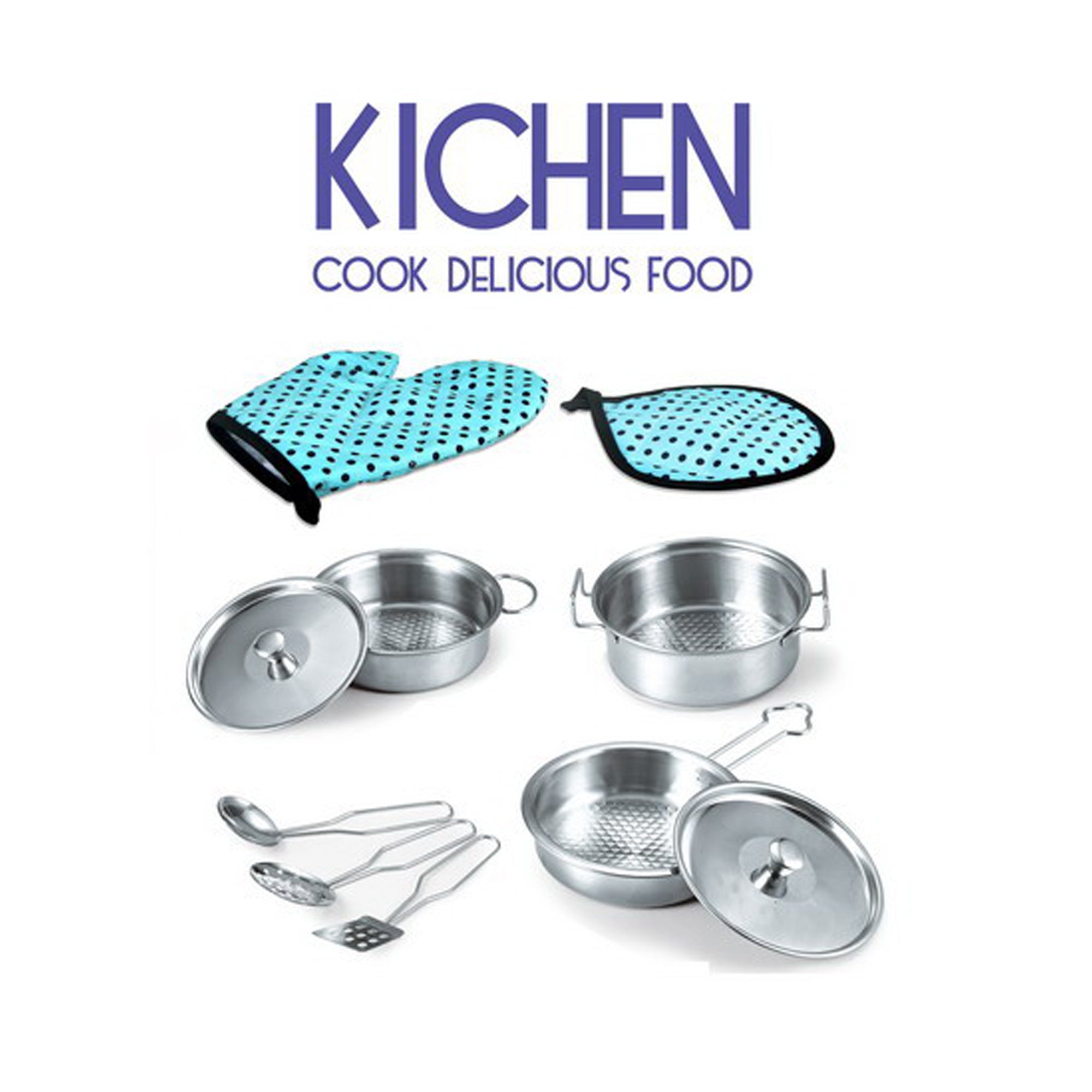 10 Piece Stainless Steel Toy Cooking Set Silver