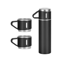 500ml Stainless Steel Flask with 3 Cups Black