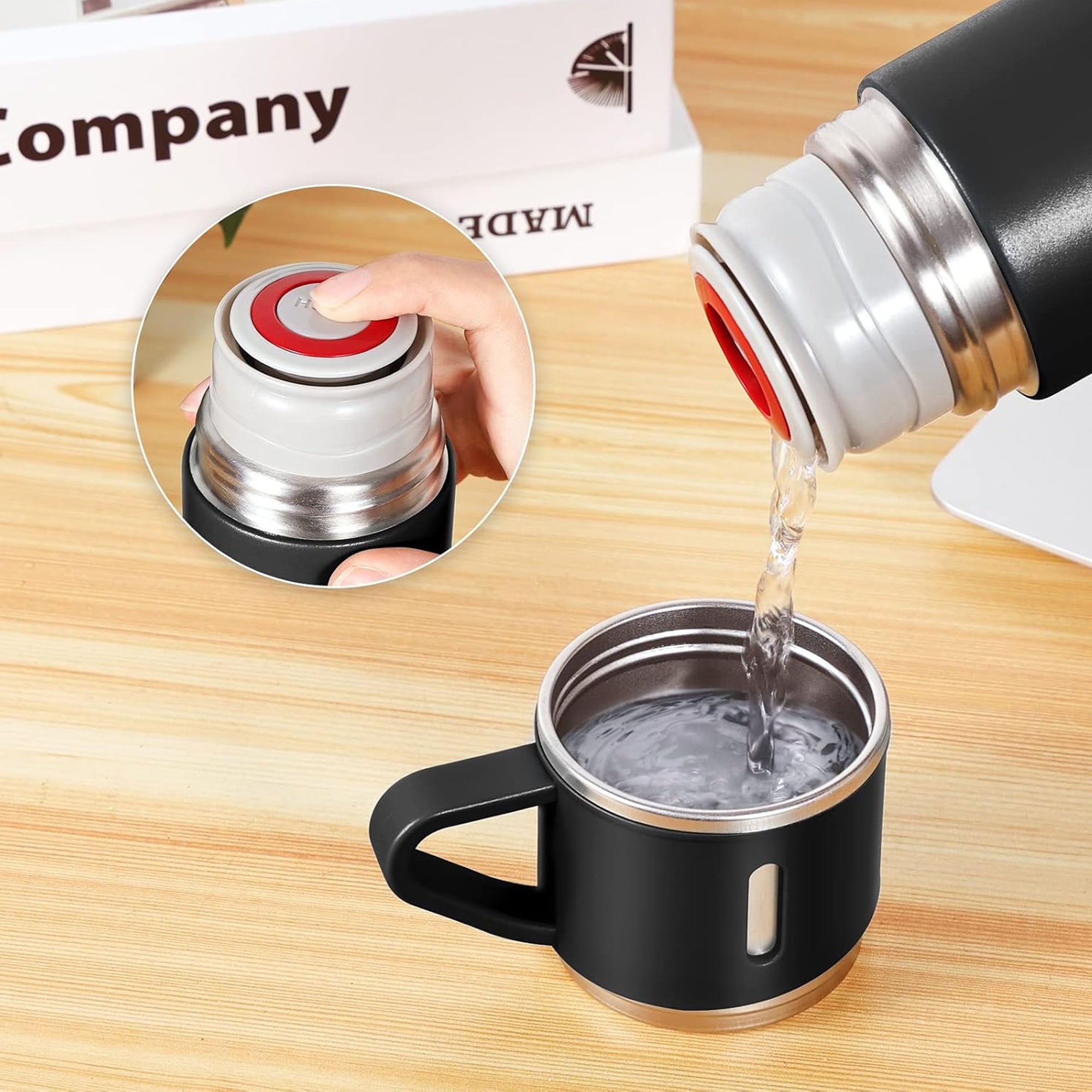 500ml Stainless Steel Flask with 3 Cups Black