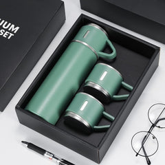 500ml Stainless Steel Flask with 3 Cups Green