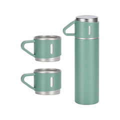 500ml Stainless Steel Flask with 3 Cups Green