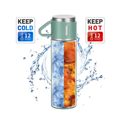 500ml Stainless Steel Flask with 3 Cups Green