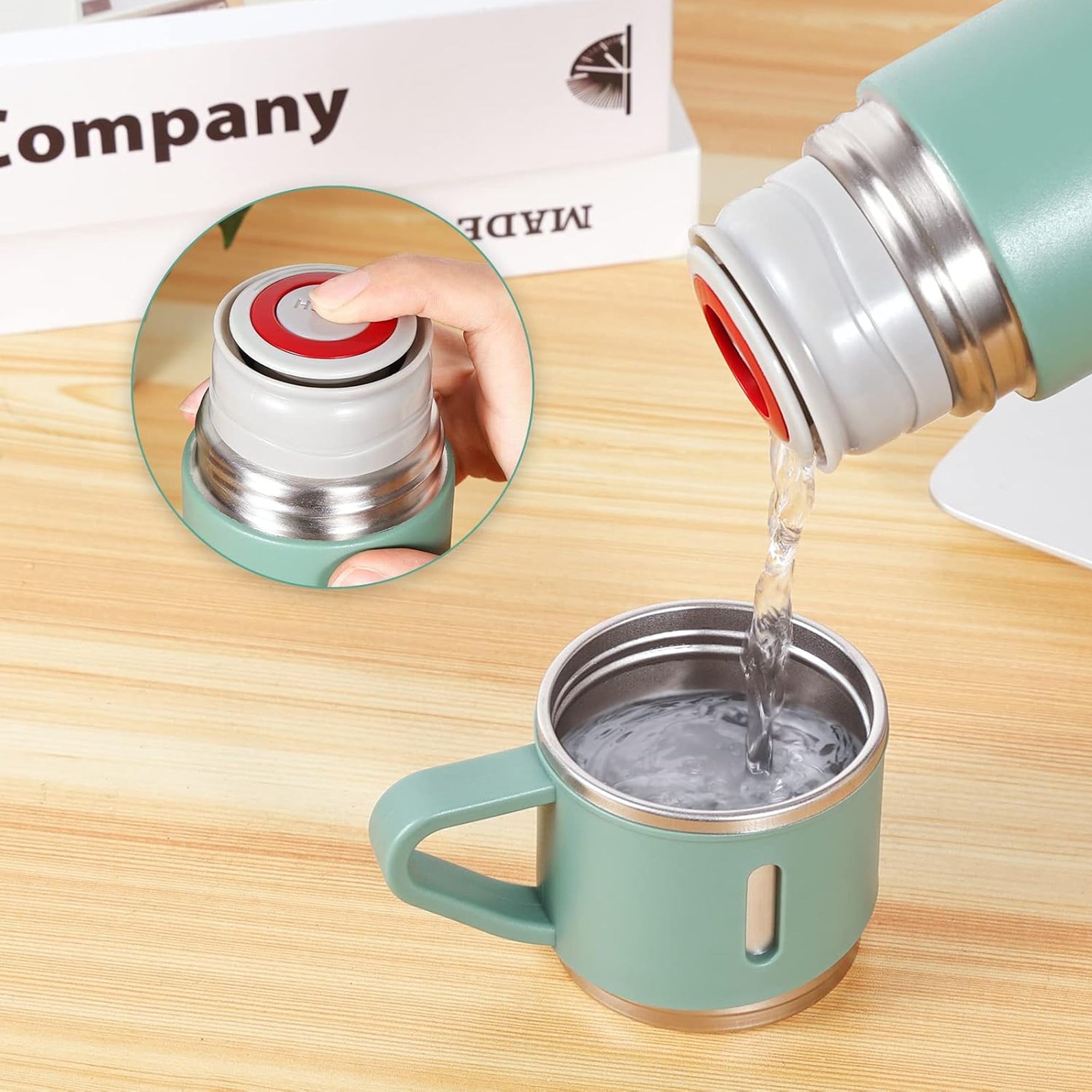 500ml Stainless Steel Flask with 3 Cups Green