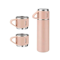500ml Stainless Steel Flask with 3 Cups Pink