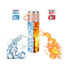 500ml Stainless Steel Flask with 3 Cups Pink