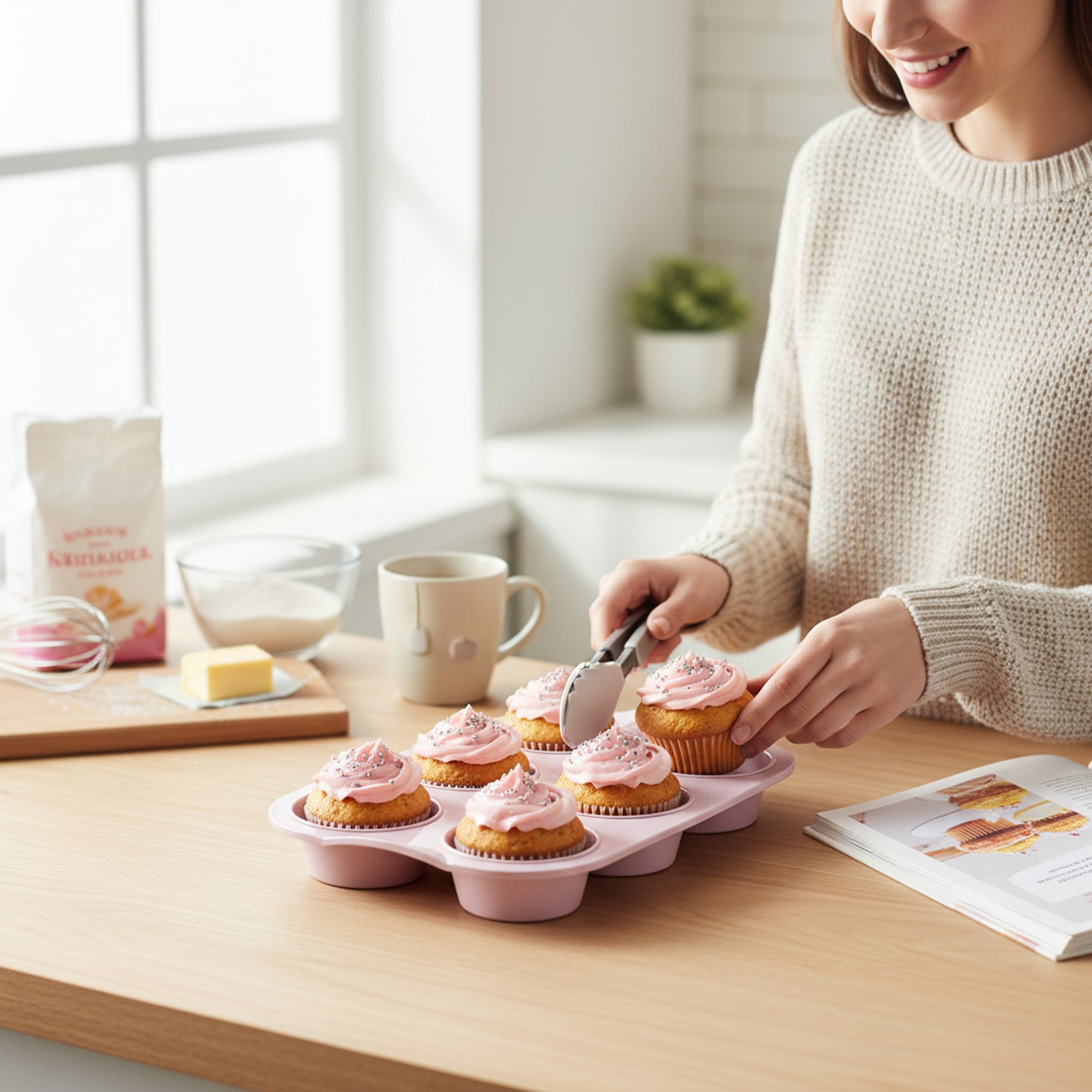 6 Hole Cupcake Tray Pink