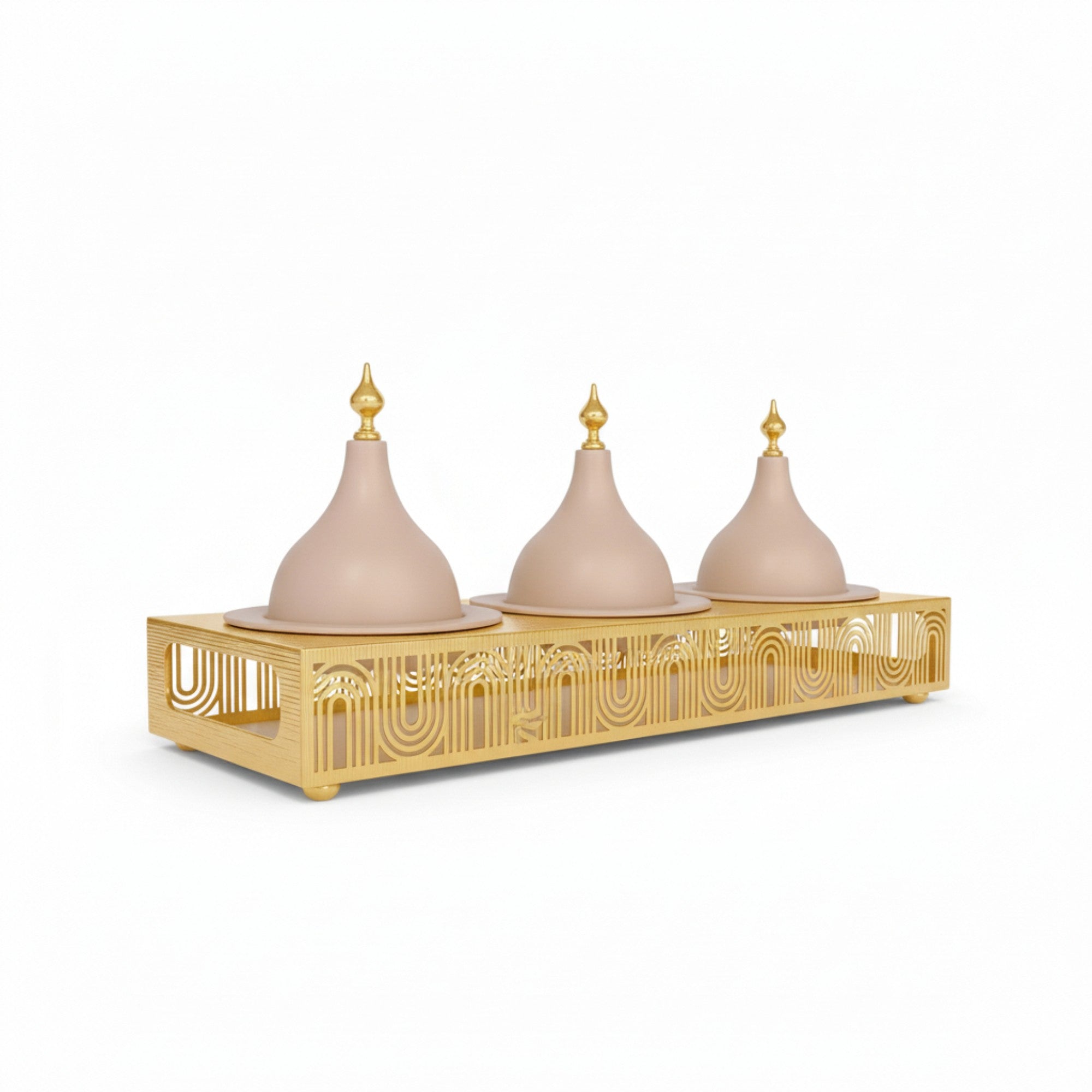 3 Compartment Snack Server with Domes Cream & Gold