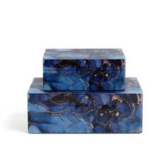 2 Piece Marble Jewellery Box Set Blue