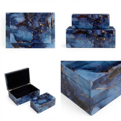 2 Piece Marble Jewellery Box Set Blue