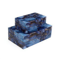 2 Piece Marble Jewellery Box Set Blue