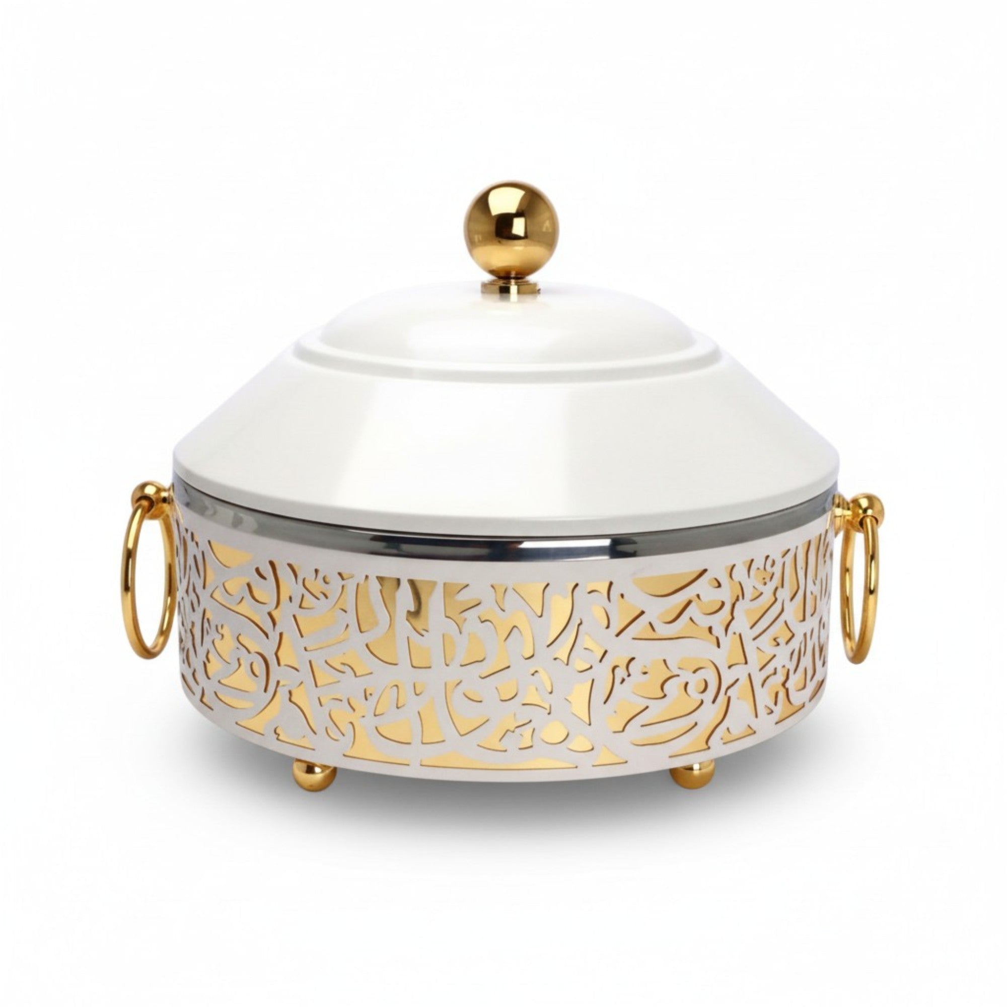 3 Piece Food Warmer Set Gold & White
