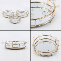 3 Piece Mirror Tray Set Gold