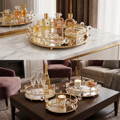 3 Piece Mirror Tray Set Gold