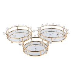 3 Piece Mirror Tray Set Gold