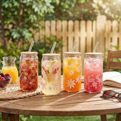 4 Piece 500ml Patterned Glass Tumbler Set Clear