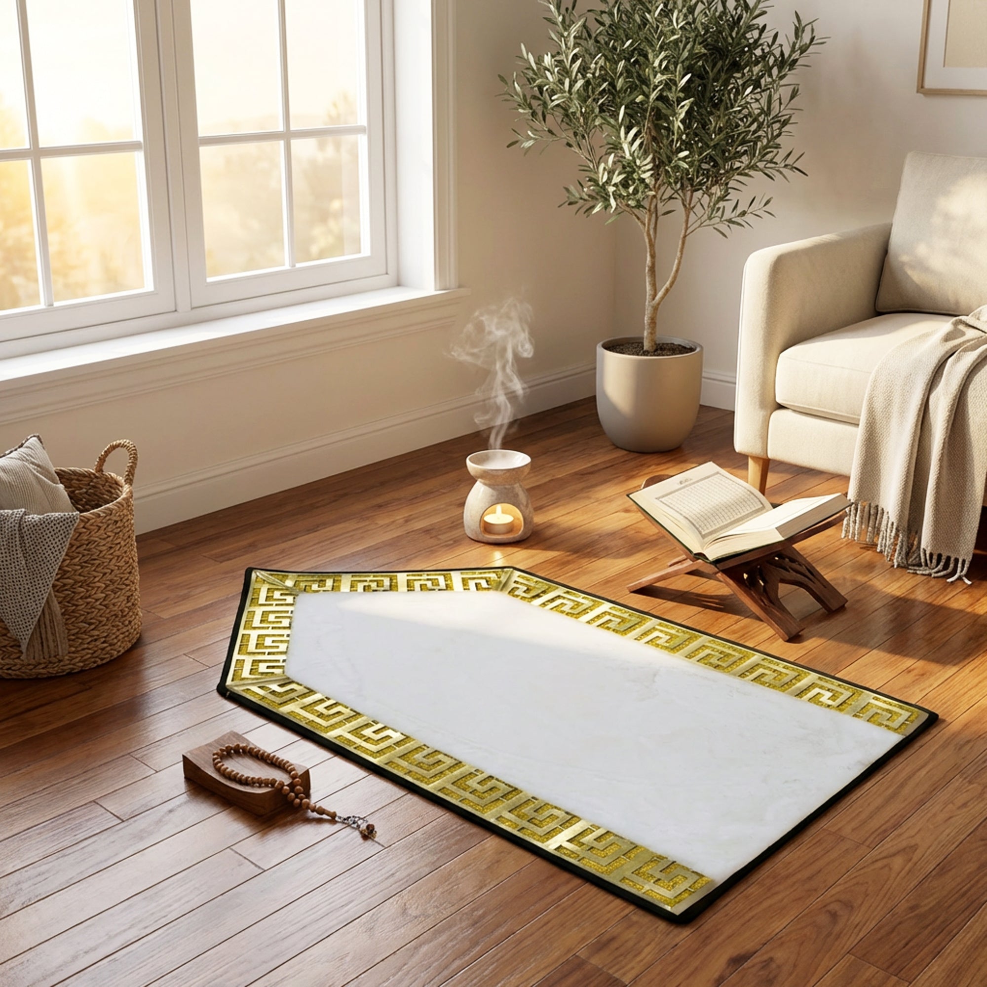 70 x 130cm Musallah White & Gold