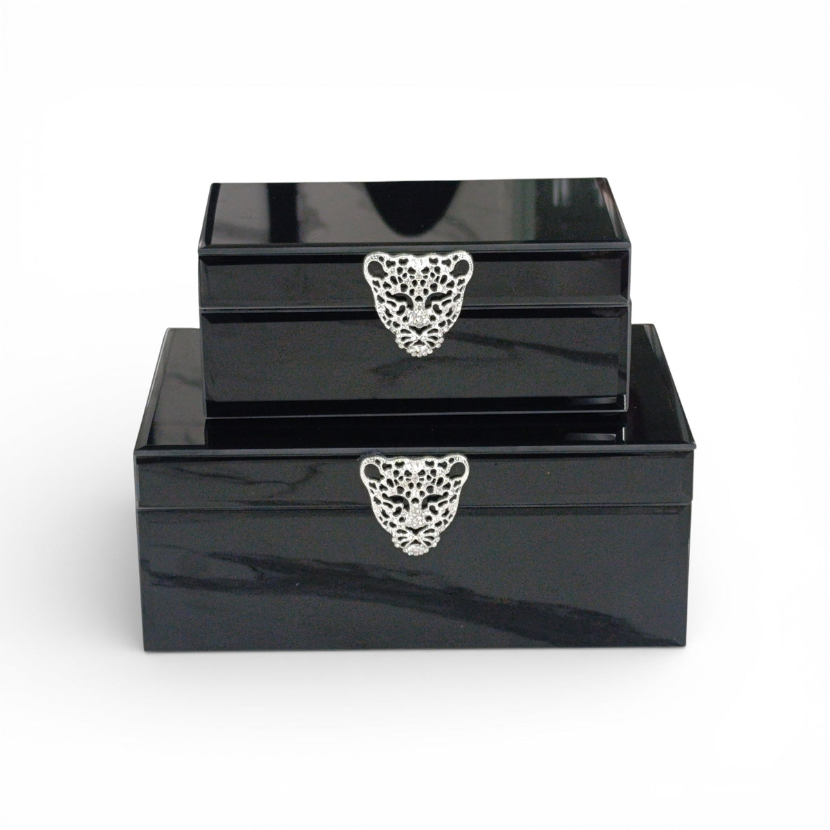 2 Piece Leopard Jewellery Box Set Black