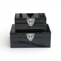 2 Piece Leopard Jewellery Box Set Black
