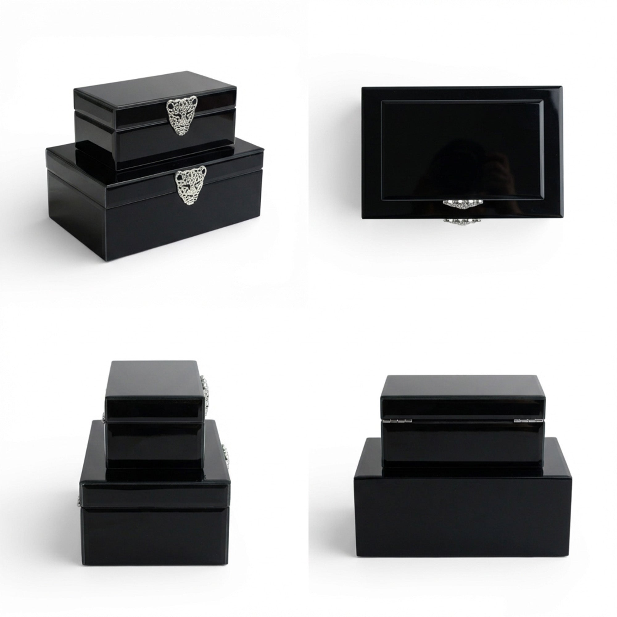 2 Piece Leopard Jewellery Box Set Black