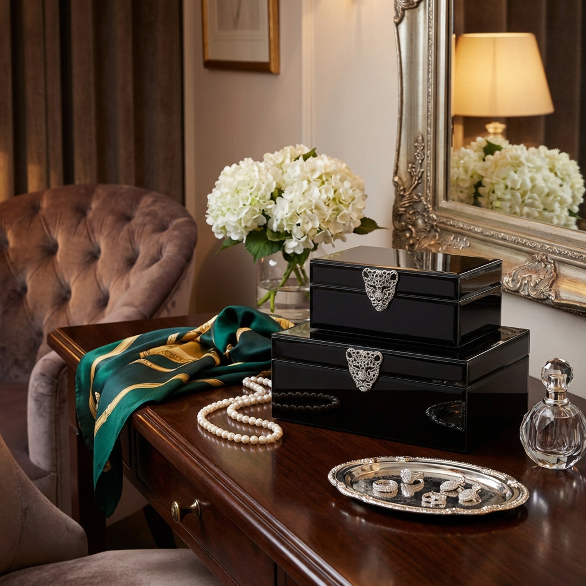 2 Piece Leopard Jewellery Box Set Black