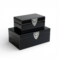 2 Piece Leopard Jewellery Box Set Black