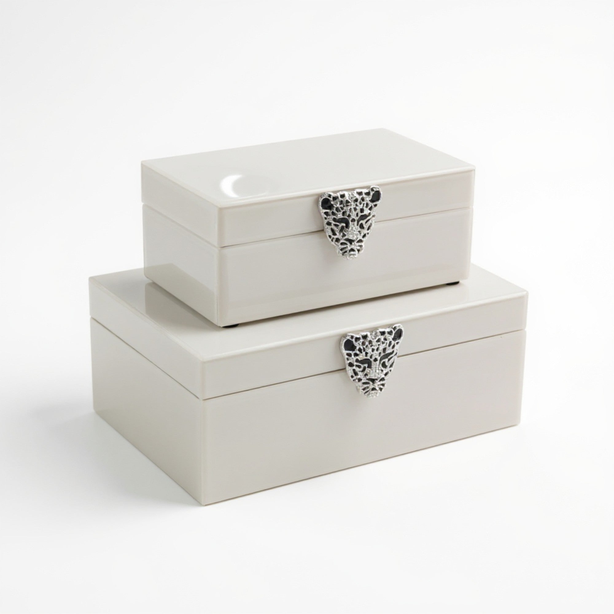 2 Piece Leopard Jewellery Box Set Cream