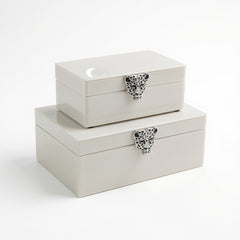 2 Piece Leopard Jewellery Box Set Cream