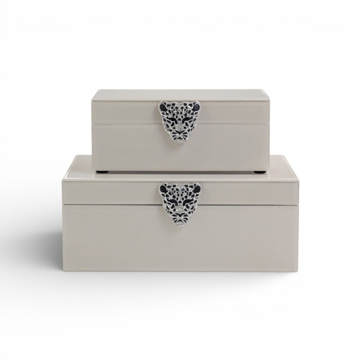 2 Piece Leopard Jewellery Box Set Cream
