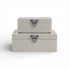 2 Piece Leopard Jewellery Box Set Cream