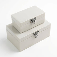 2 Piece Leopard Jewellery Box Set Cream