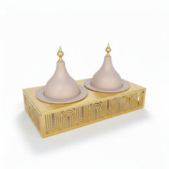 2 Compartment Snack Server with Domes Cream & Gold