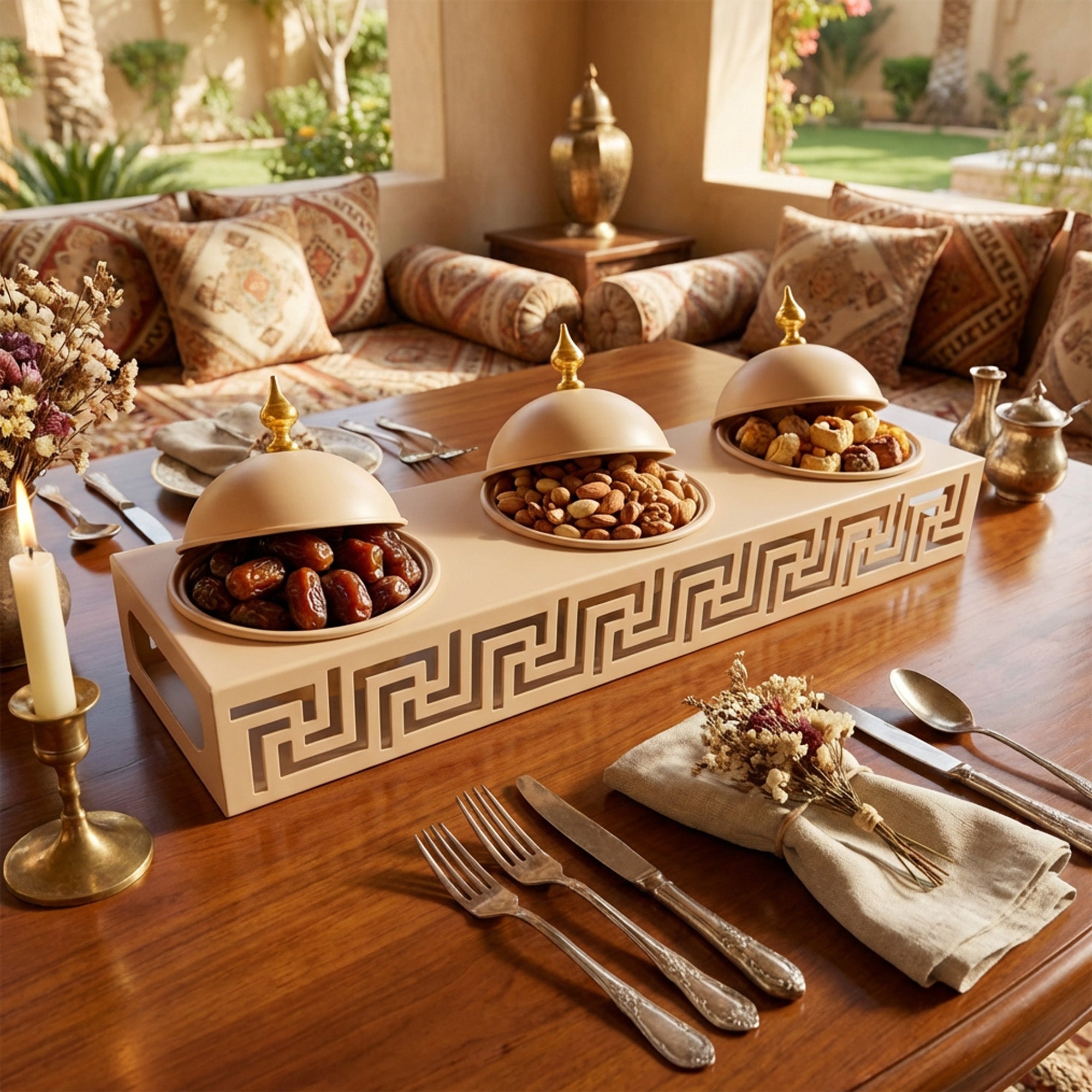 3 Compartment Snack Server Cream & Gold
