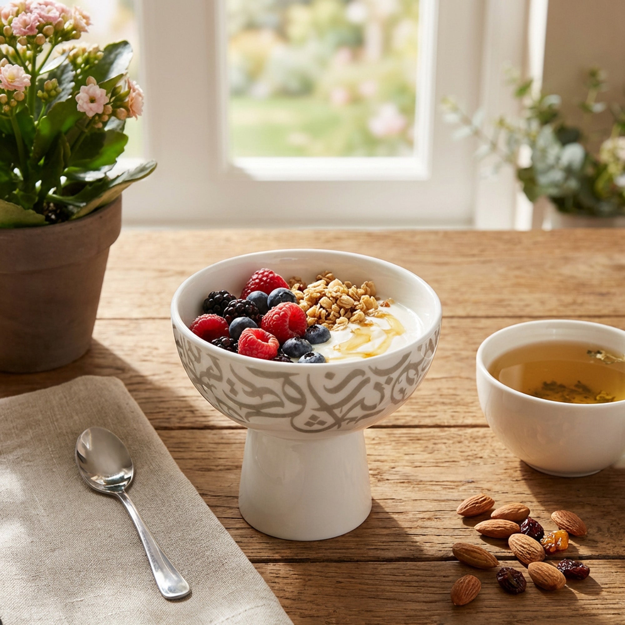11cm Calligraphy Footed Bowl White