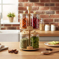 9 Piece Rotating Spice Jar Set Clear