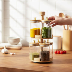 9 Piece Rotating Spice Jar Set Clear