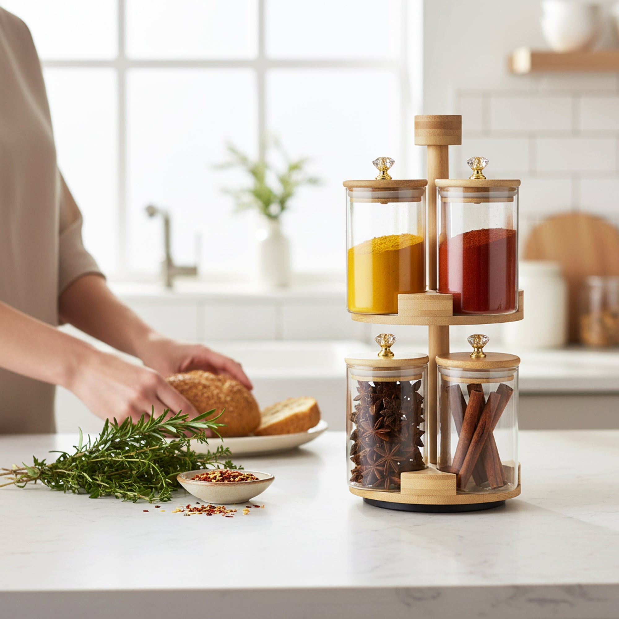 9 Piece Rotating Spice Jar Set Clear