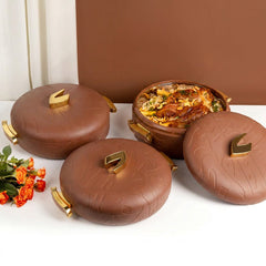 3 Piece Insulated Food Warmer Set with Lids Brown