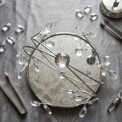 2 Piece Round Mirror Serving Tray Set Silver